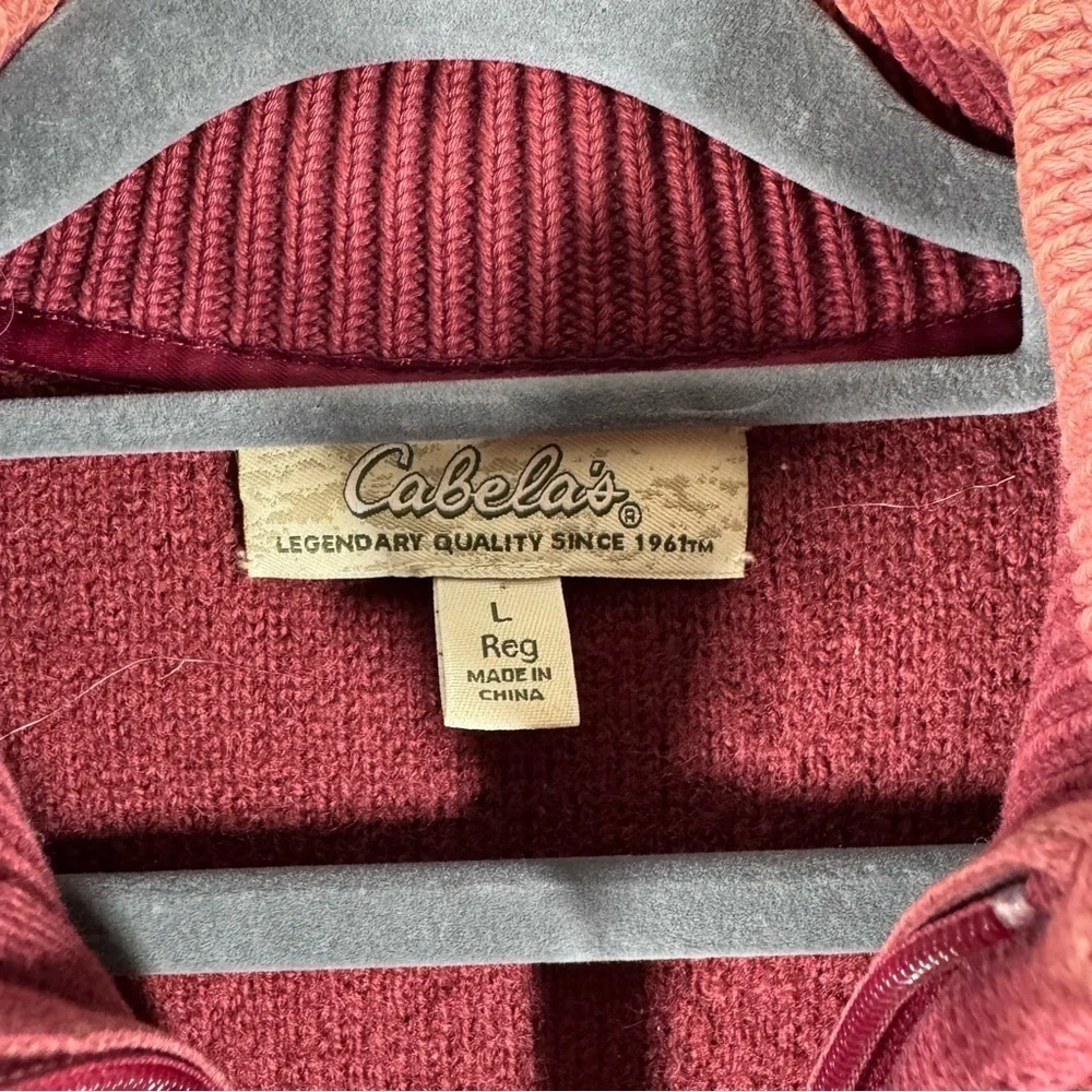 Cabelas Sweater Womens L Red Long Sleeve Thick Ribbed Knit Wool Full Zip